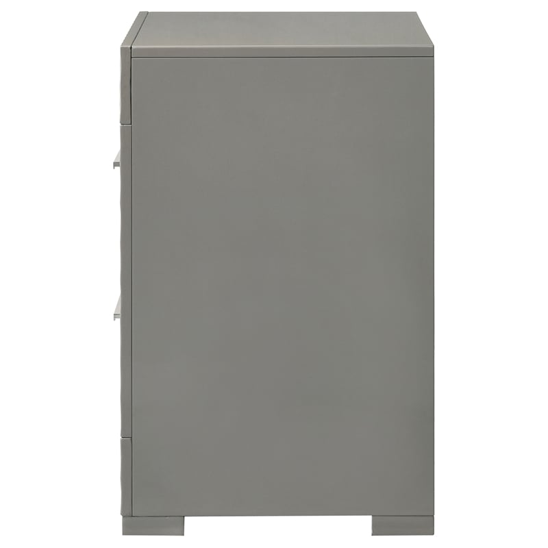Pemberly Row 2-Drawer High Gloss Nightstand Bedside Table in Grey