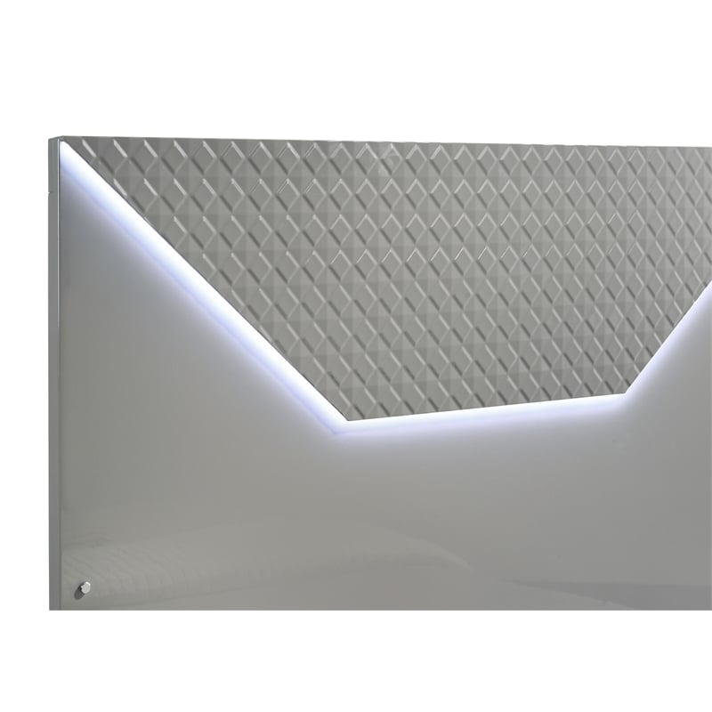 Pemberly Row Queen Panel Bed with LED Headboard in Grey High Gloss