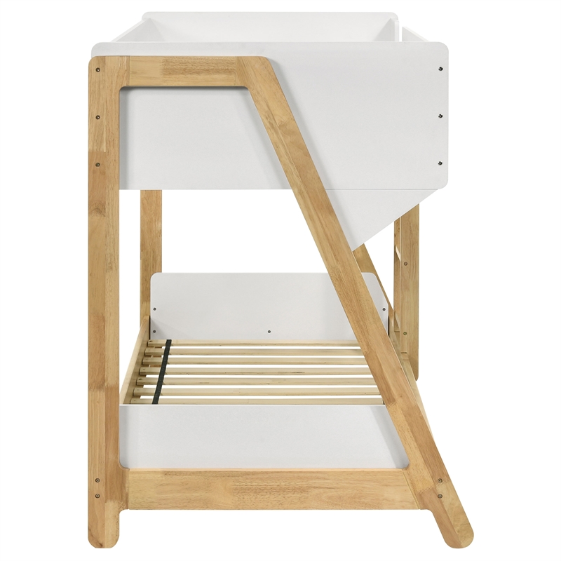 Pemberly Row Wood Twin Over Twin Bunk Bed in White and Natural
