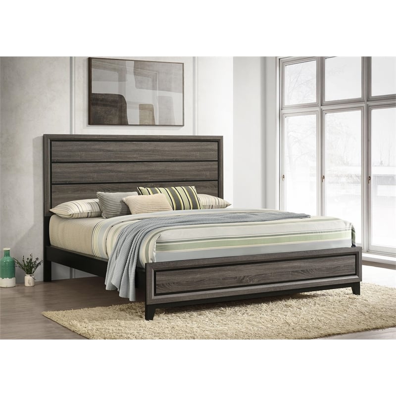 Pemberly Row 56-Inch Wood California King Panel Bed in Gray Oak