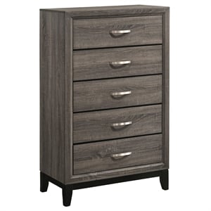 Pemberly Row Mid-Century 5-Drawer Bedroom Chest in Grey Oak Finish