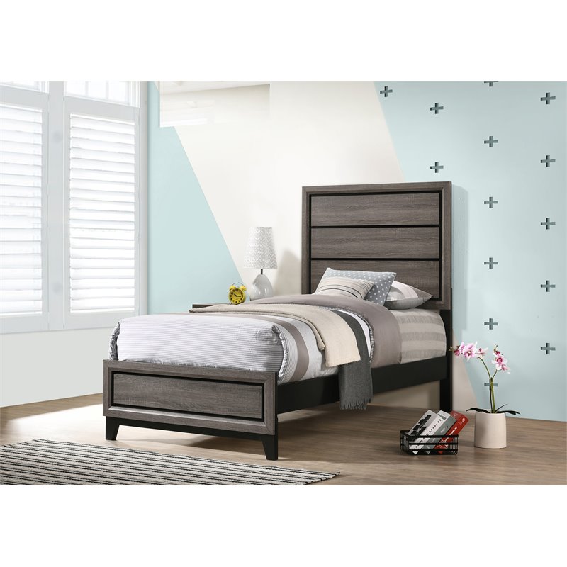 Pemberly Row 56-Inch Transitional Wood Twin Panel Bed in Gray Oak