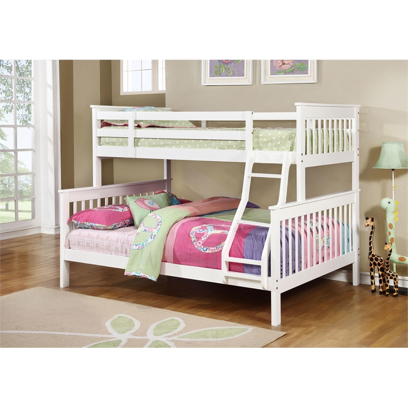 Pemberly Row Wood Slatted Twin Over Full Bunk Bed in White Finish
