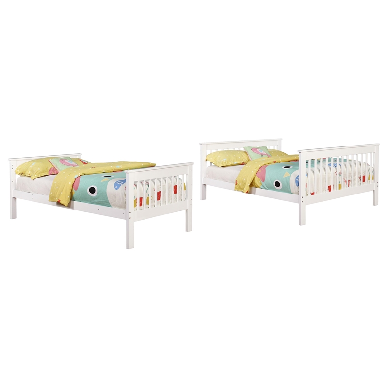 Pemberly Row Wood Slatted Twin Over Full Bunk Bed in White Finish