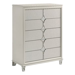 Pemberly Row 5-Drawer Diamond Star Bedroom Chest in Pearl White