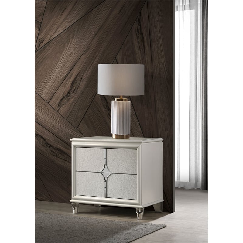 Pemberly Row 2-Drawer Diamond Star Nightstand in Pearl White
