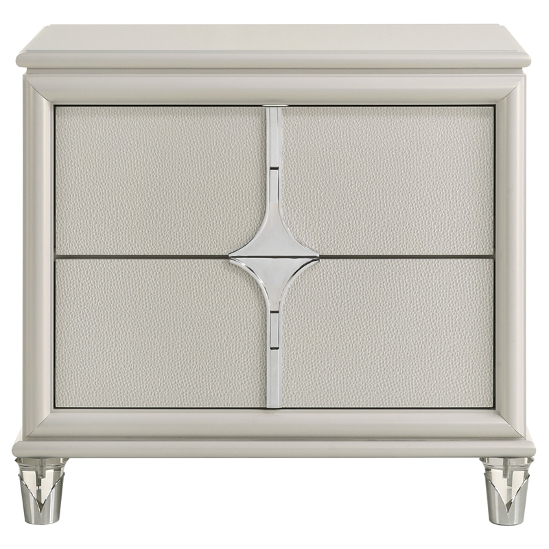 Pemberly Row 2-Drawer Diamond Star Nightstand in Pearl White
