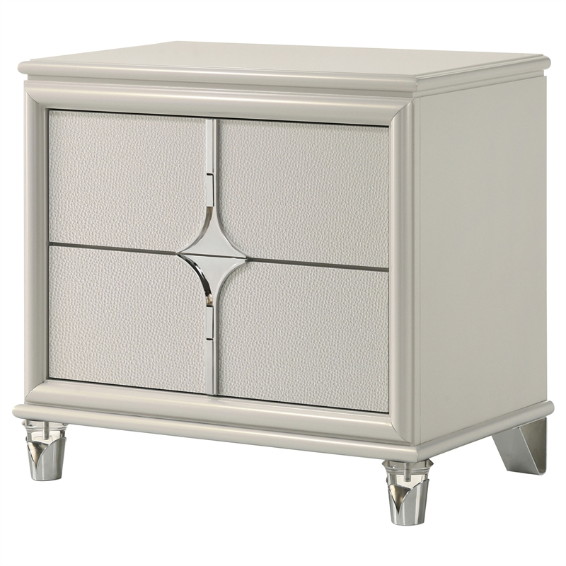 Pemberly Row 2-Drawer Diamond Star Nightstand in Pearl White