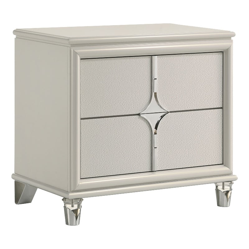 Pemberly Row 2-Drawer Diamond Star Nightstand in Pearl White