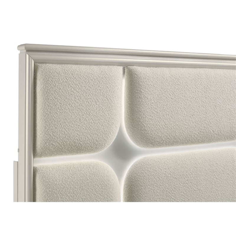 Pemberly Row Queen Panel Bed with LED Headboard in Pearl White