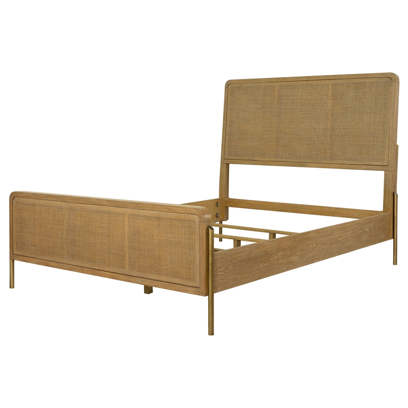 Pemberly Row Rattan California King Panel Bed in Sand Wash and Natural
