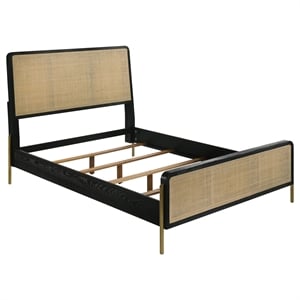 Pemberly Row Rattan California King Panel Bed in Black and Natural