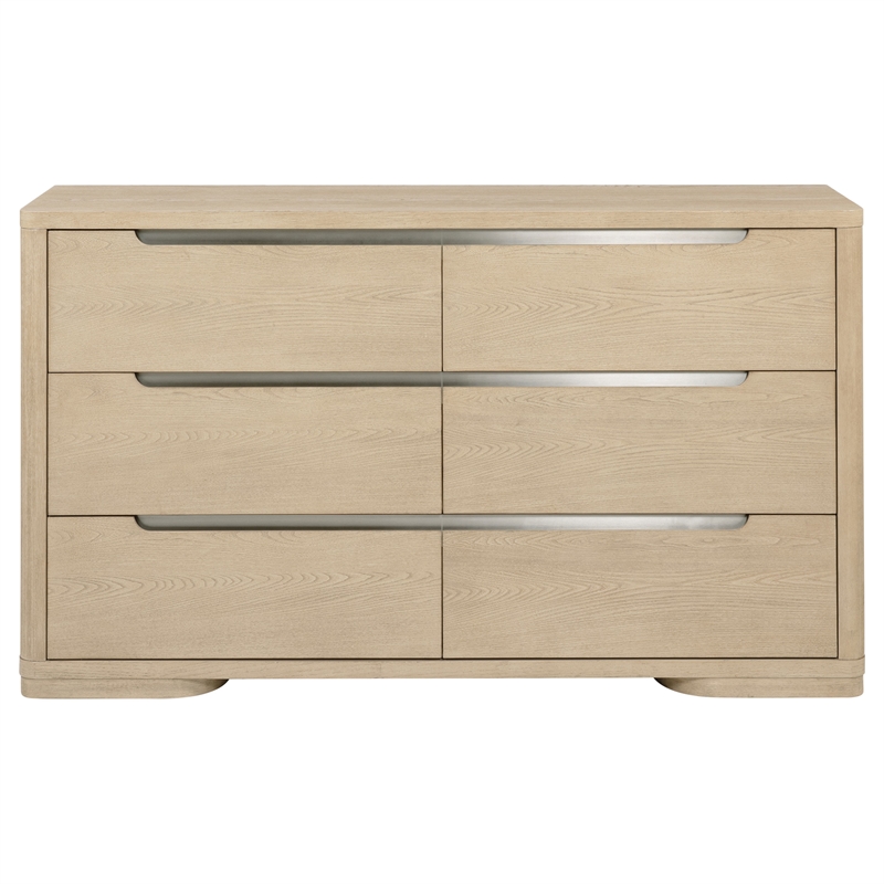 Pemberly Row Contemporary 6-Drawer Bedroom Dresser in Light Elm