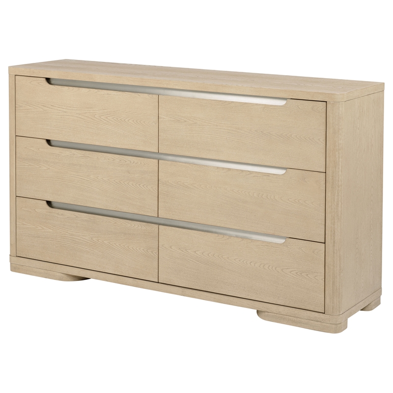 Pemberly Row Contemporary 6-Drawer Bedroom Dresser in Light Elm