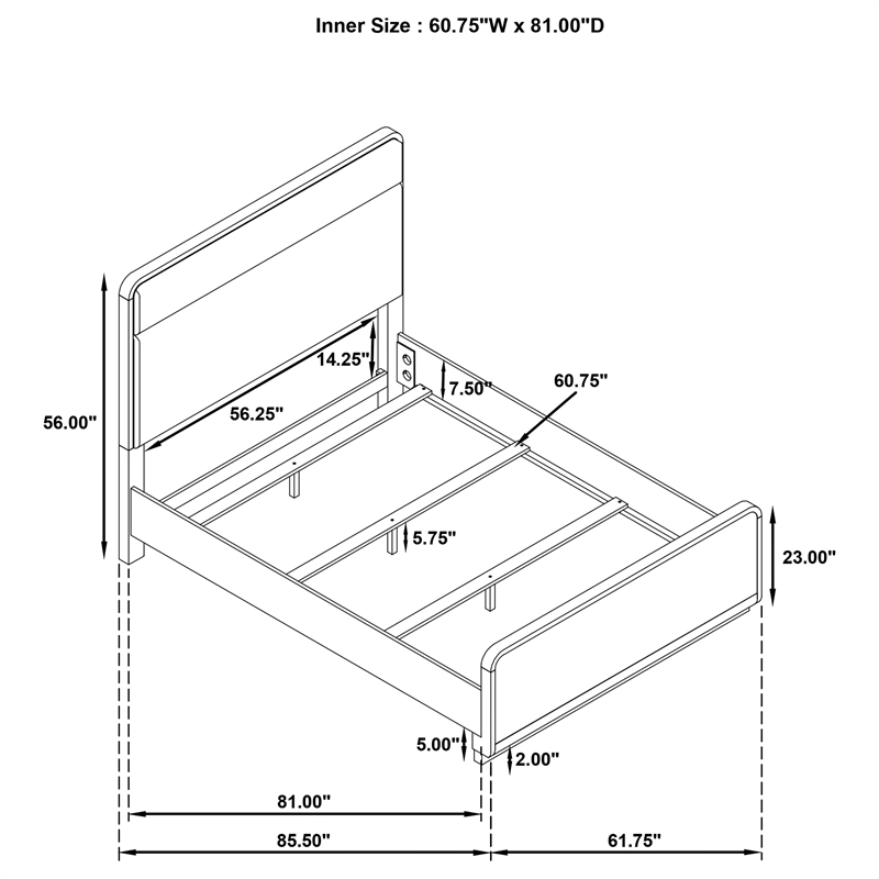 Pemberly Row 56-Inch Queen Boucle Panel Bed in Light Elm Finish