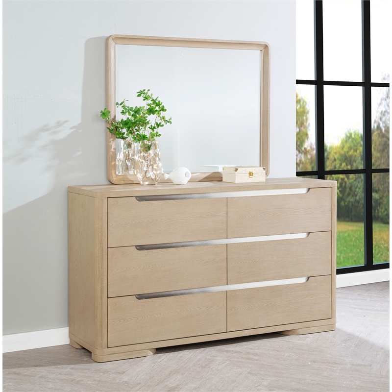 Pemberly Row 6-Drawer Dresser and Mirror Set in Light Elm Finish