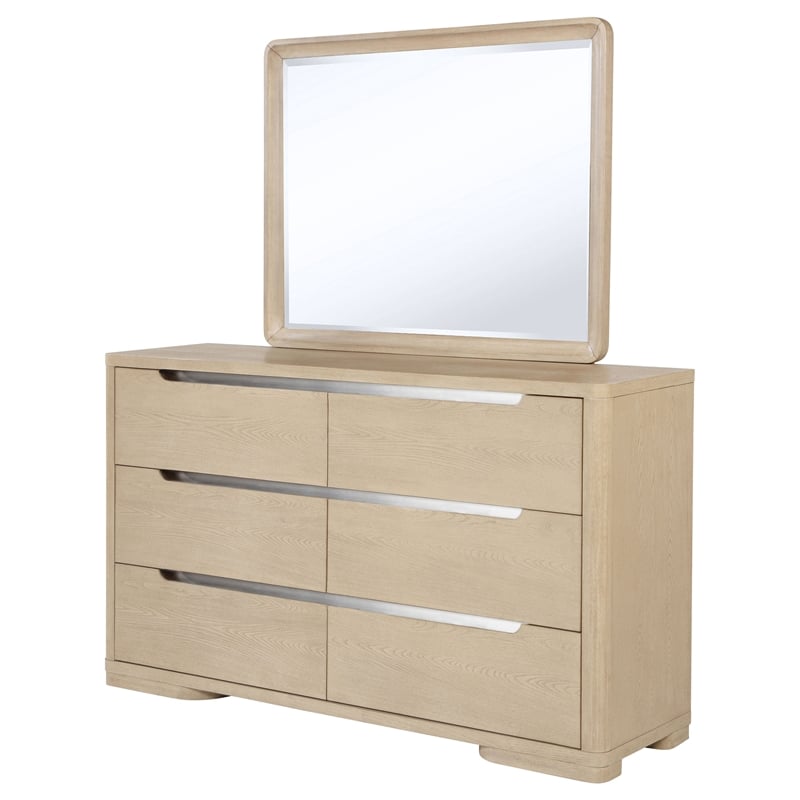 Pemberly Row 6-Drawer Dresser and Mirror Set in Light Elm Finish