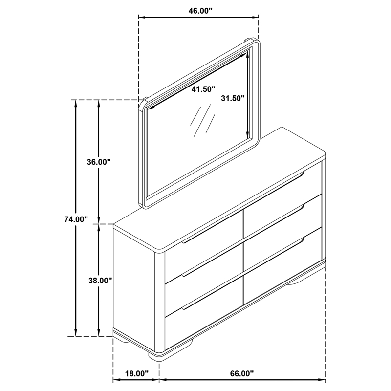 Pemberly Row 6-Drawer Dresser and Mirror Set in Light Elm Finish
