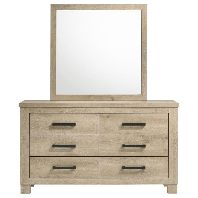 Pemberly Row 6-Drawer Dresser and Mirror Set in Weathered Oak