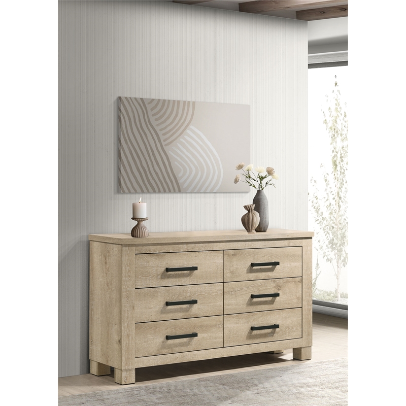 Pemberly Row Rustic 6-Drawer Bedroom Dresser in Weathered Oak