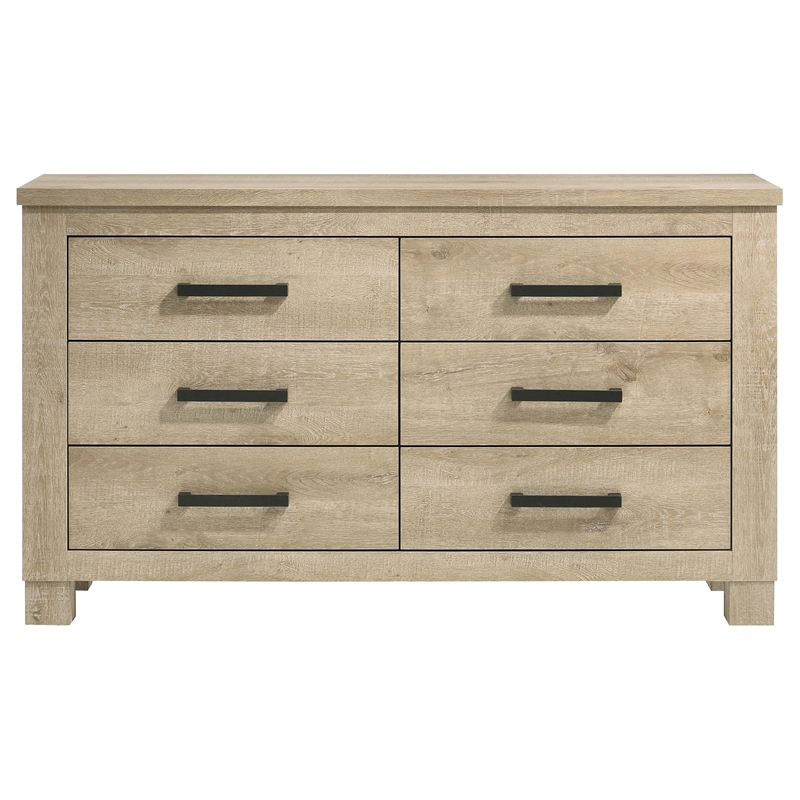 Pemberly Row Rustic 6-Drawer Bedroom Dresser in Weathered Oak