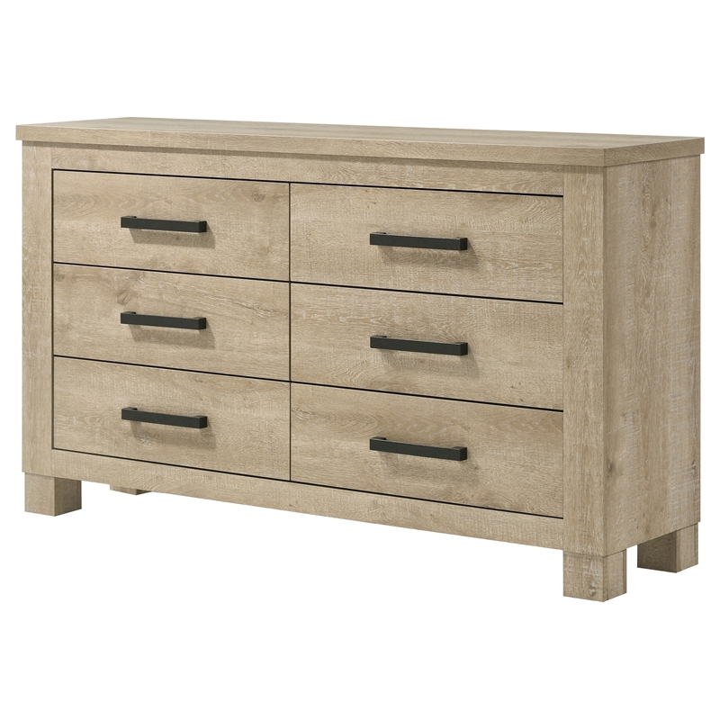 Pemberly Row Rustic 6-Drawer Bedroom Dresser in Weathered Oak