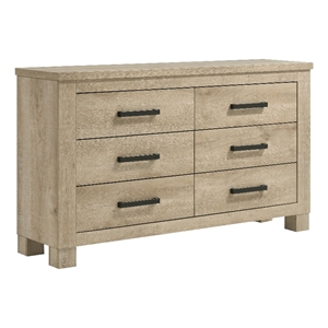 Pemberly Row Rustic 6-Drawer Bedroom Dresser in Weathered Oak