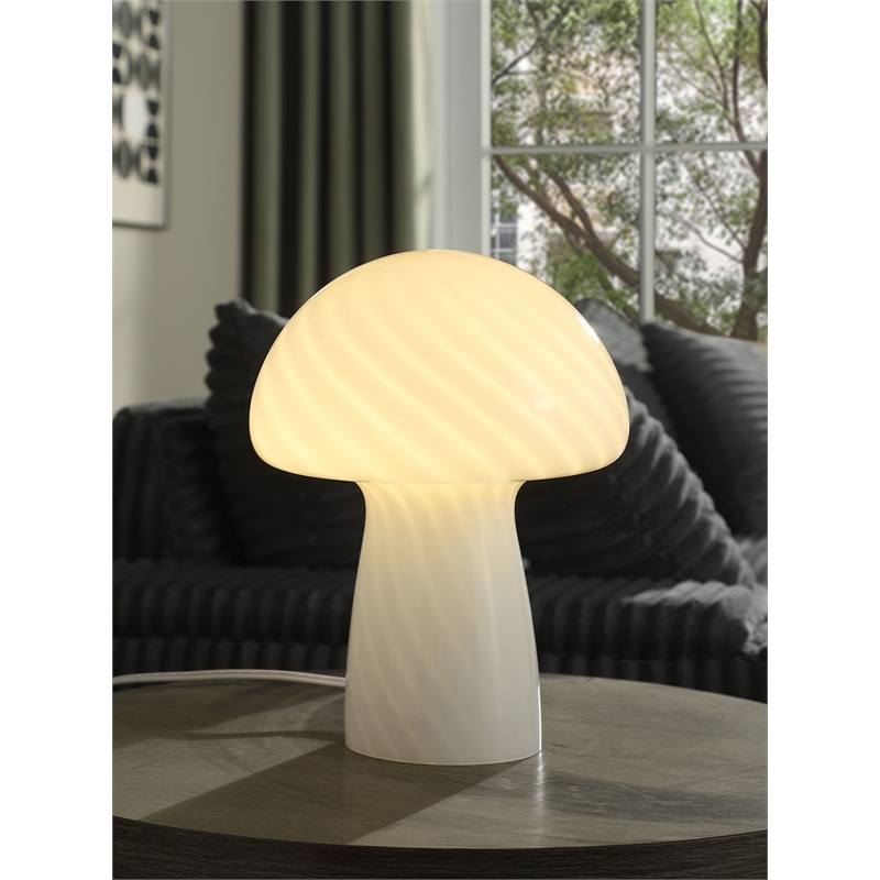 Pemberly Row Mushroom-Shaped Glass Bedside Table Lamp in White