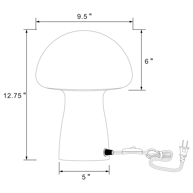 Pemberly Row Mushroom-Shaped Glass Bedside Table Lamp in White