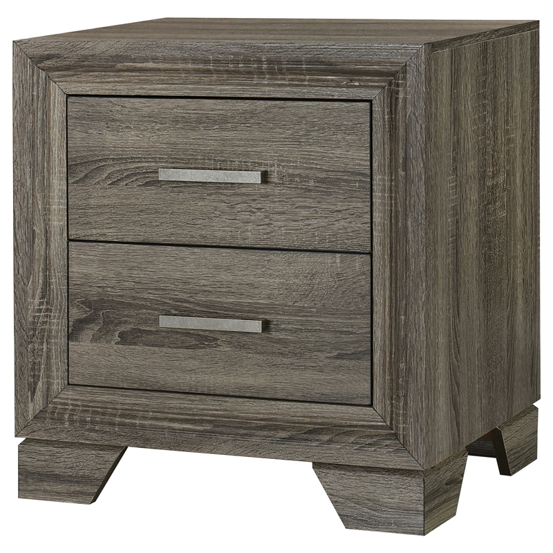 Pemberly Row 2-Drawer Nightstand Bedside Table in Brown Oak Finish
