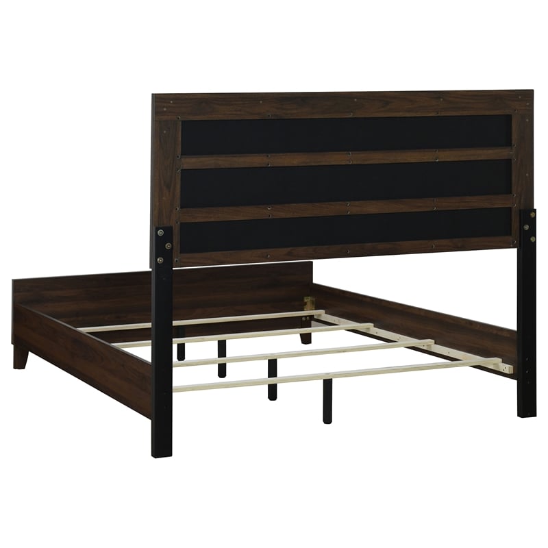 Pemberly Row 50-Inch Upholstered Wood Queen Bed in Walnut Finish