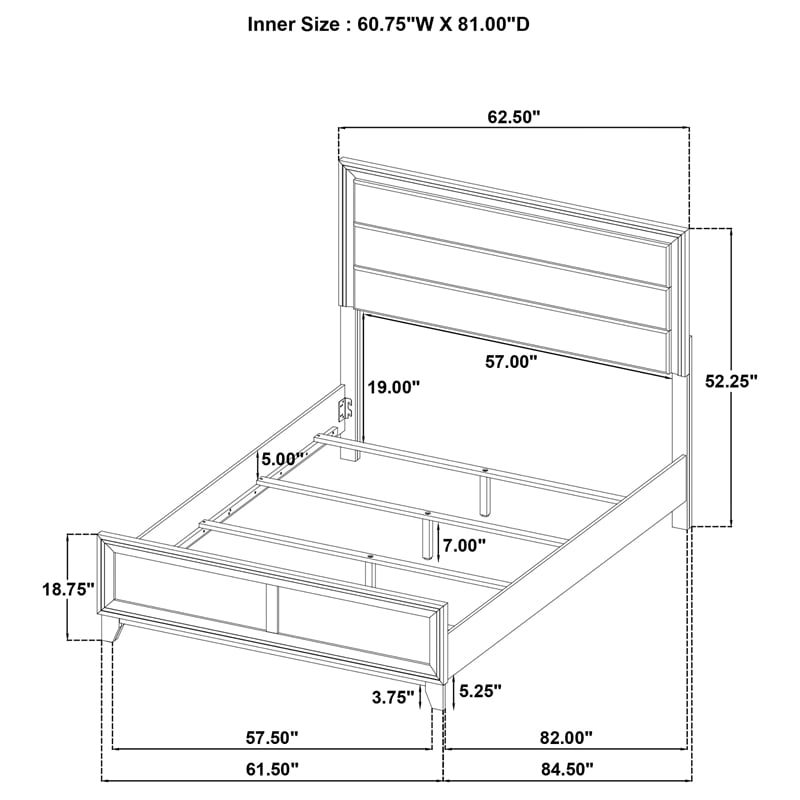 Pemberly Row 50-Inch Upholstered Wood Queen Bed in Walnut Finish