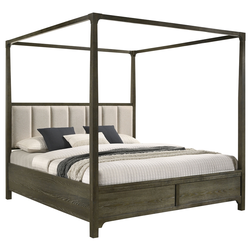 Pemberly Row Transitional Queen Canopy Bed in Dark Cocoa Finish