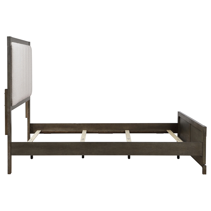 Pemberly Row 59-Inch Queen Boucle Panel Bed in Dark Cocoa Finish