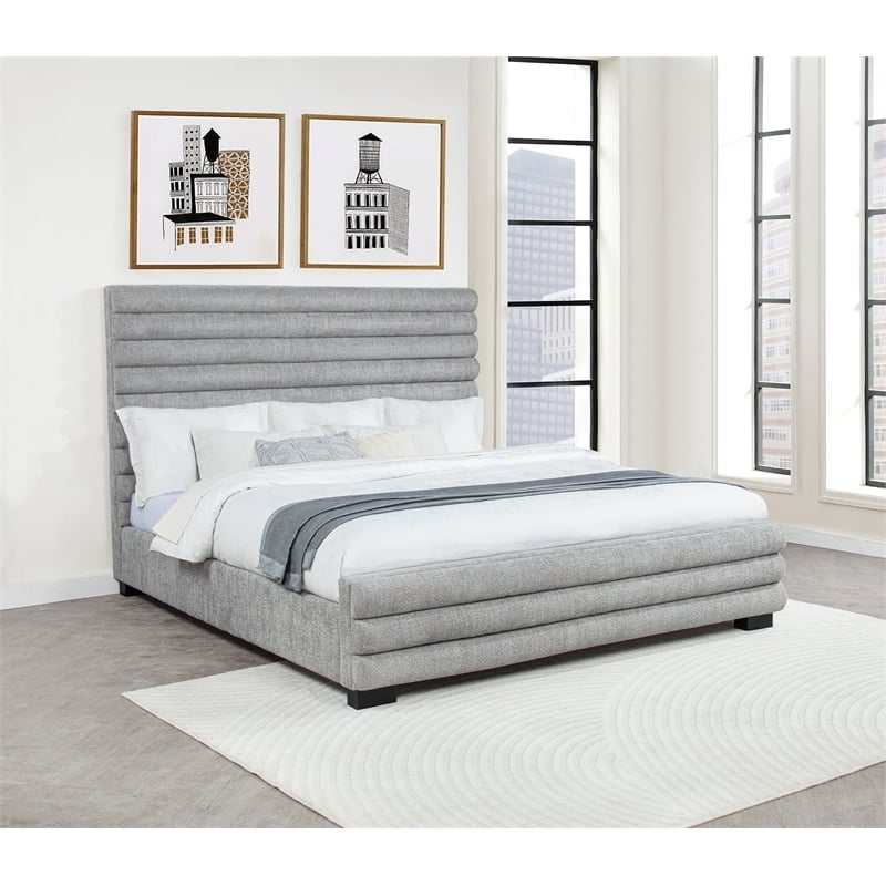 Pemberly Row 58-Inch Boucle Upholstered Eastern King Bed in Grey