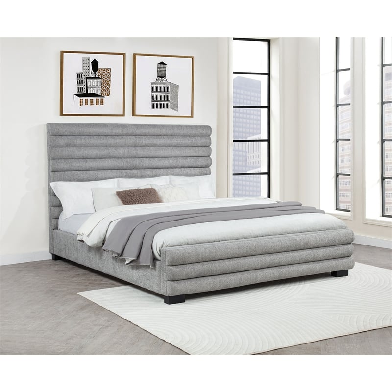 Pemberly Row 58-Inch Boucle Upholstered California King Bed in Grey