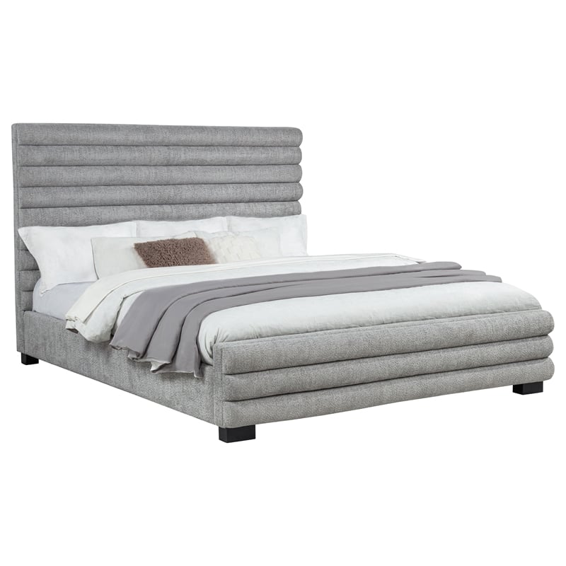 Pemberly Row 58-Inch Boucle Upholstered California King Bed in Grey