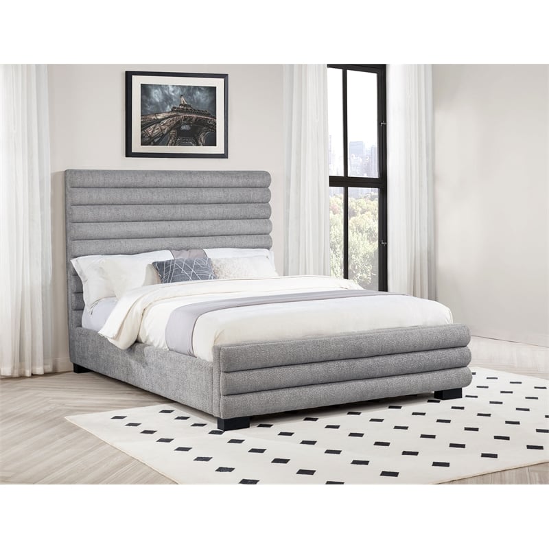 Pemberly Row 58-Inch Boucle Upholstered Queen Bed in Grey Finish