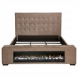 Pemberly Row Upholstered Eastern King Flame Visualizer Bed in Brown