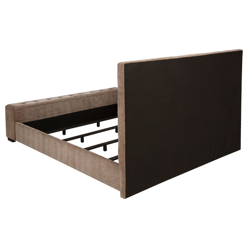 Pemberly Row Upholstered California King Flame Visualizer Bed in Brown