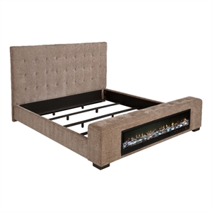 Pemberly Row Upholstered California King Flame Visualizer Bed in Brown