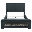 Pemberly Row Upholstered Eastern King Flame Visualizer Bed in Dark Blue