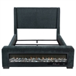 Pemberly Row Upholstered California King Flame Visualizer Bed in Dark Blue