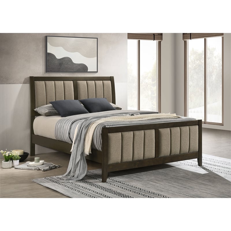 Pemberly Row 51-Inch Upholstered Queen Panel Bed in Dark Cocoa
