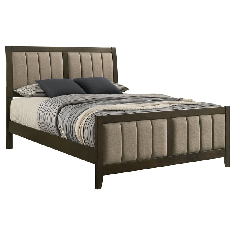 Pemberly Row 51-Inch Upholstered Queen Panel Bed in Dark Cocoa