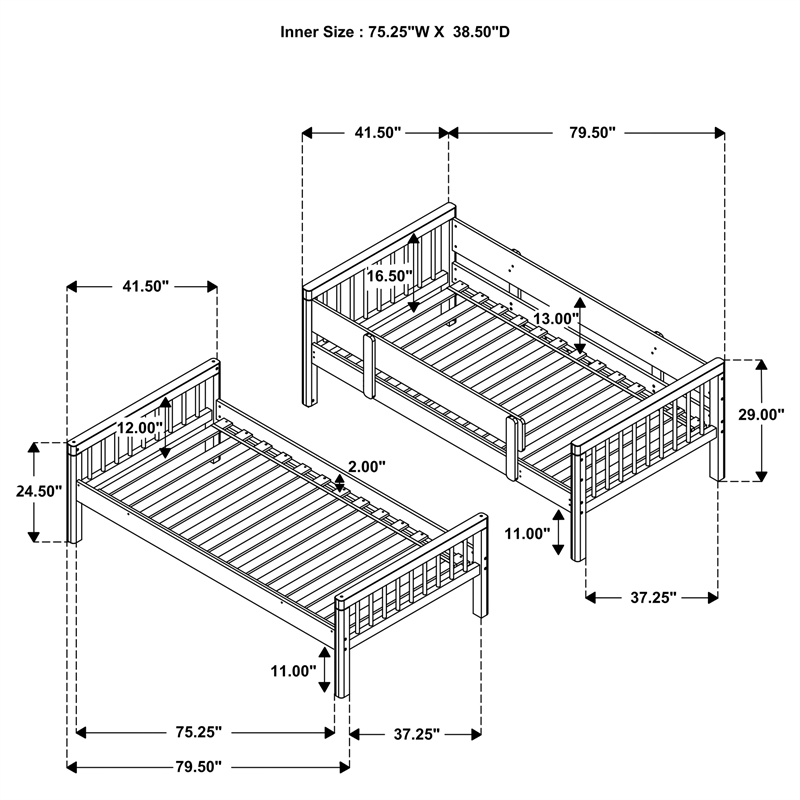 Pemberly Row Wood Convertible Twin Over Twin Bunk Bed in Natural