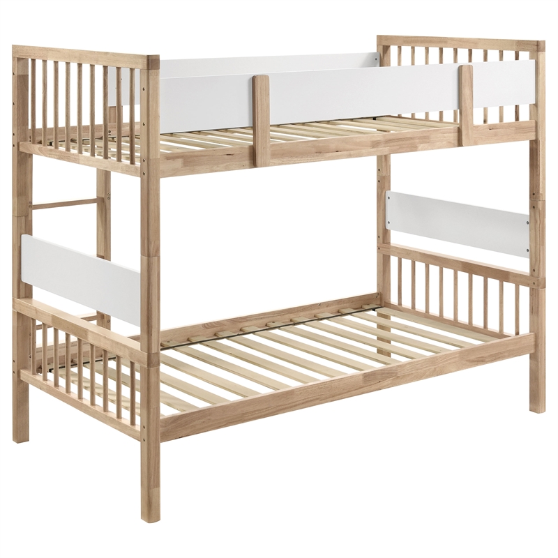 Pemberly Row Wood Convertible Twin Over Twin Bunk Bed in Natural