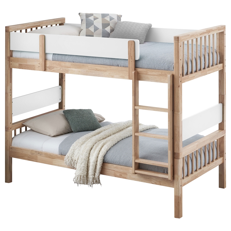 Pemberly Row Wood Convertible Twin Over Twin Bunk Bed in Natural