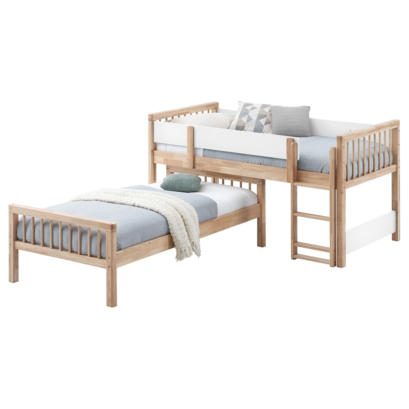 Pemberly Row Wood Convertible Twin Over Twin Bunk Bed in Natural
