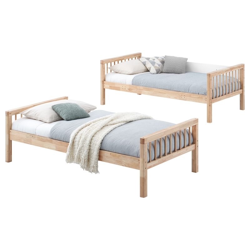Pemberly Row Wood Convertible Twin Over Twin Bunk Bed in Natural